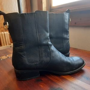 Ralph Lauren Mona Leather Pull on Heeled Boots/Booties 7.5 Black